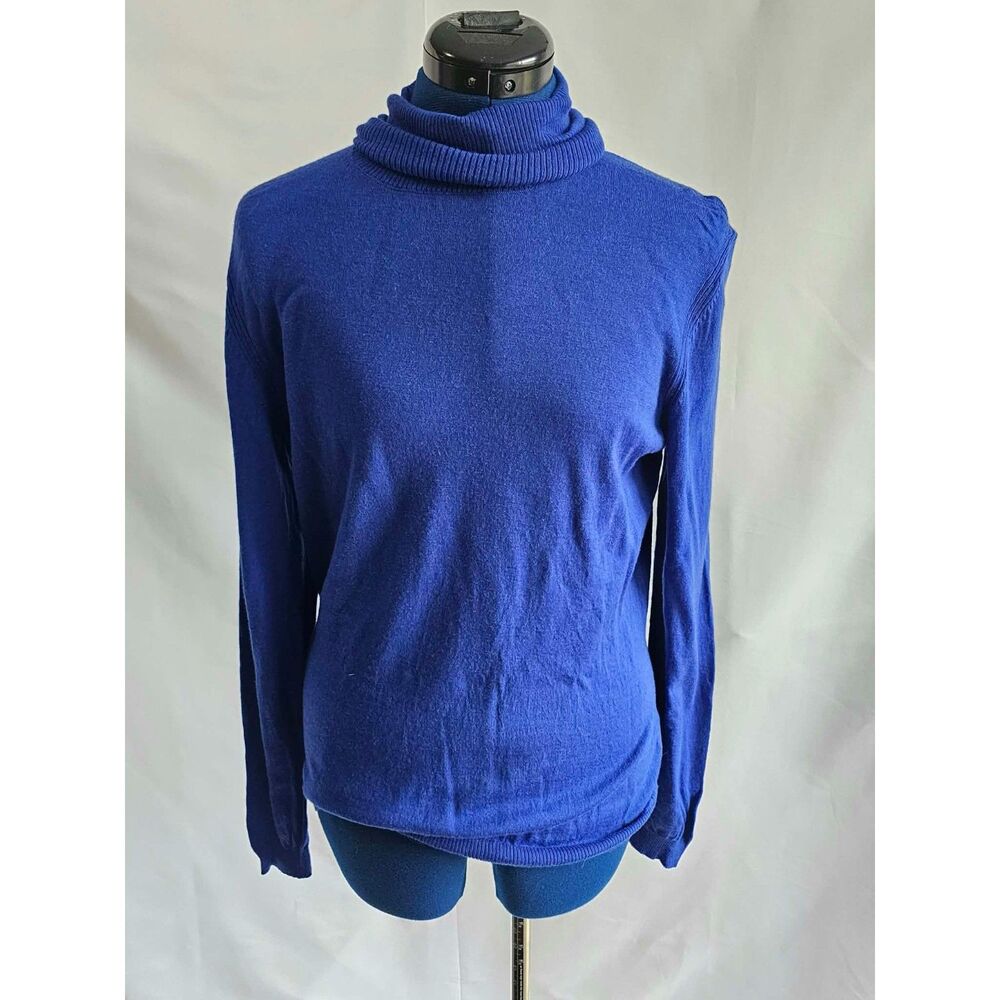 Lafayette 148 100% Wool Cobalt Blue Turtleneck Sweater L Quiet Luxury Minimalist